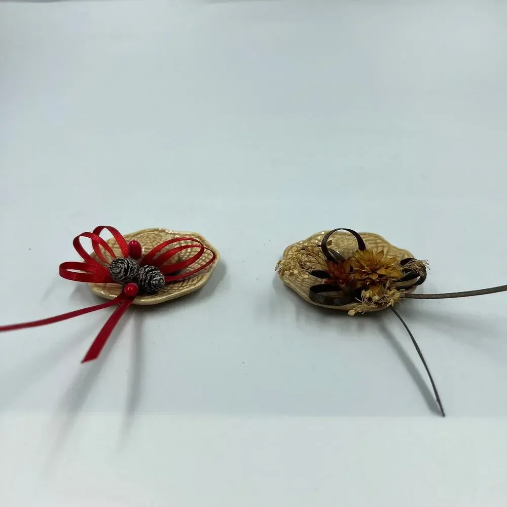 Vintage Ceramic‎ Handmade Miniature Straw Hats Pine Cone & Fall Foliage Lot 2